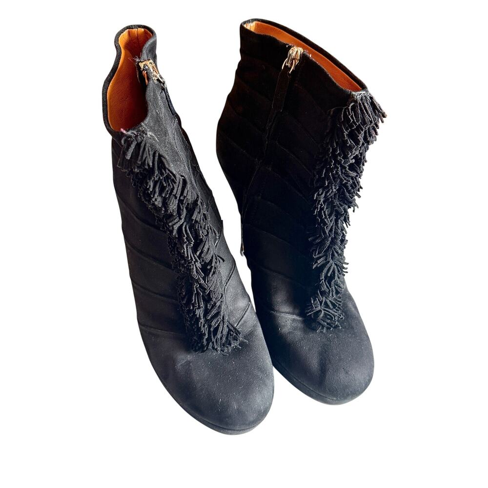 Gucci Women's Black Suede Fringe Trim Accent Lace-Up Boots - Picture 2 of 6